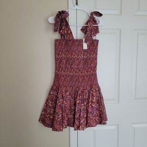 Anthropologie Floral Smocked Mini Dress - Rust Multi
